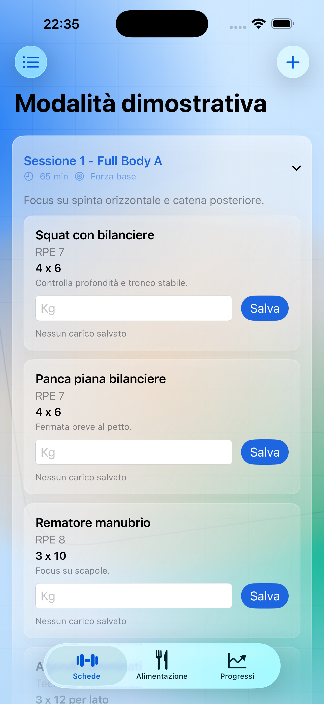 Schermata dettaglio esercizi