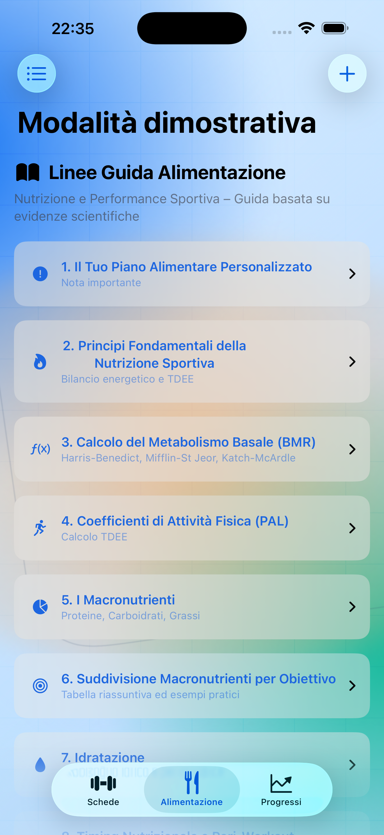 Schermata piano alimentare