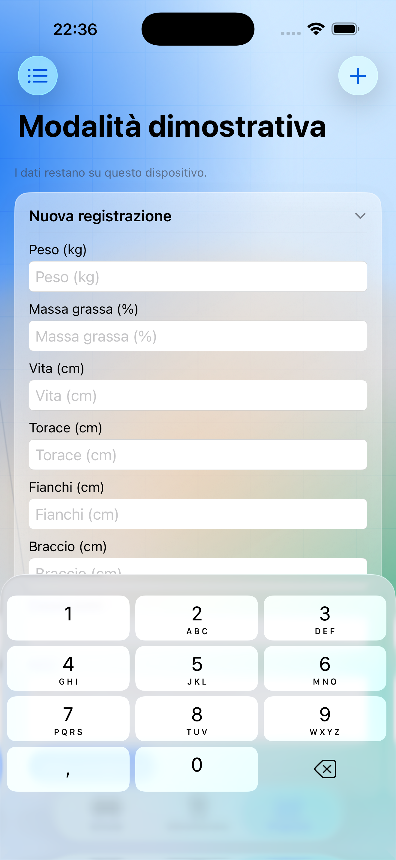Schermata monitoraggio progressi