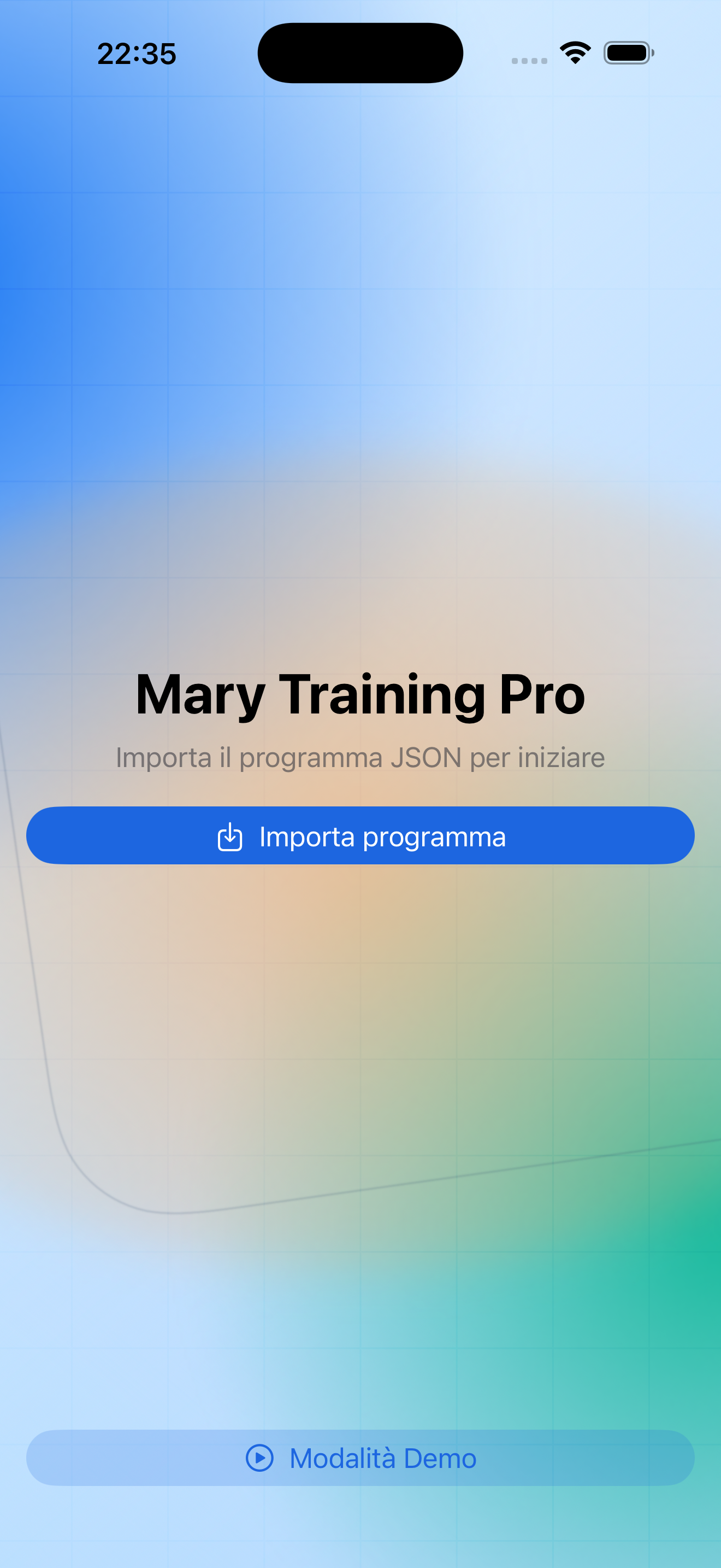 Mary Training Pro — schermata di benvenuto